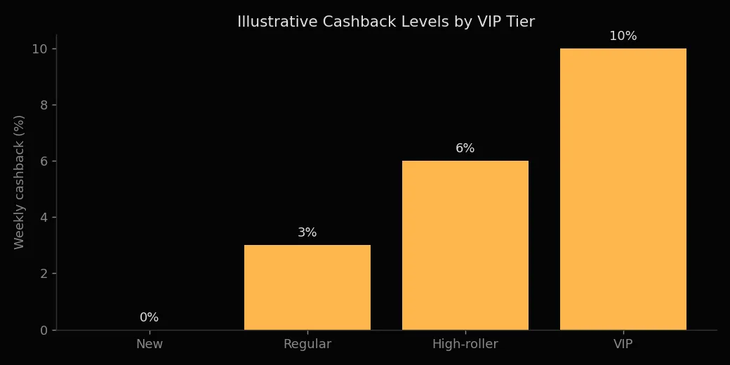 Illustrative cashback levels by VIP tier at Skycrown